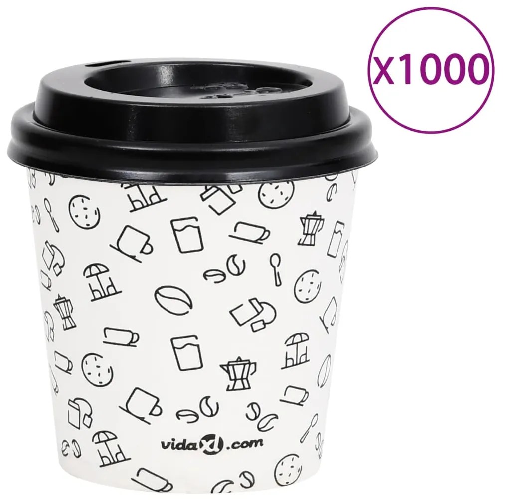 vidaXL Ποτήρια Καφέ Χάρτινα με Καπάκια 120 ml 1000 Τεμάχια Λευκά/Μαύρα
