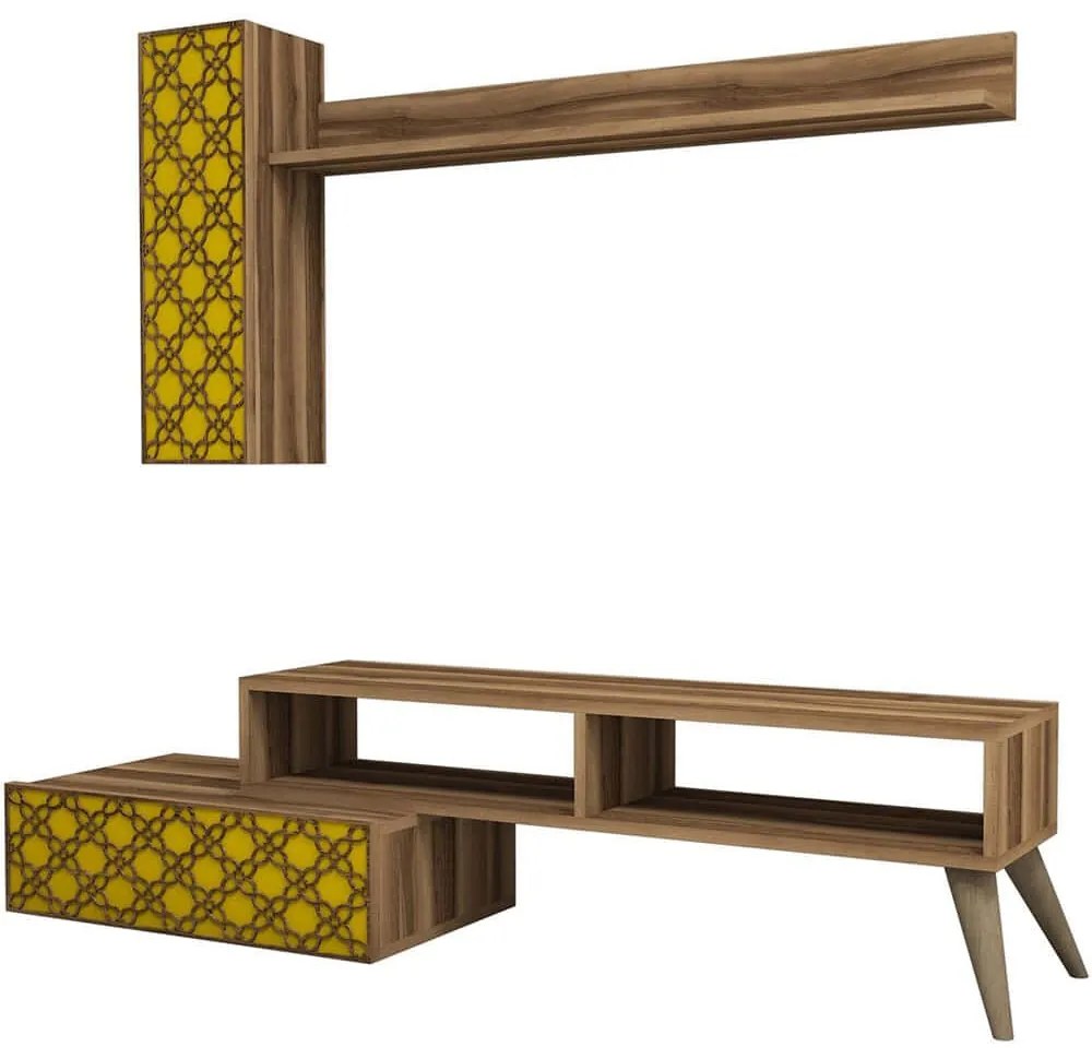 Σύνθεση Τηλεόρασης Planet 845HCT3048 150x37,2x37,8cm Walnut-Yellow