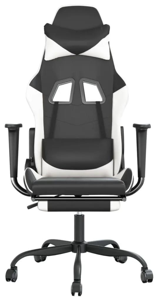 Καρέκλα Gaming Μασάζ Υποπόδιο Μαύρο άσπρο από Συνθετικό Δέρμα - Λευκό