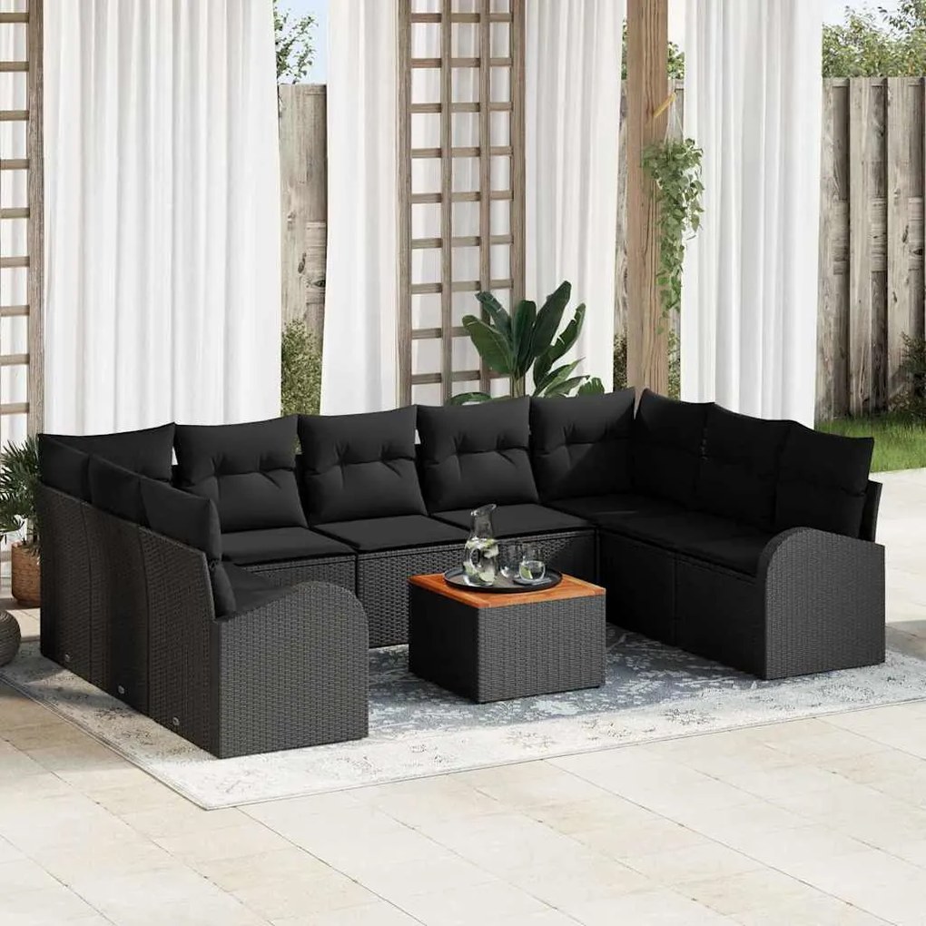 vidaXL Σετ Καναπέ Κήπου με μαξιλάρι 10 pcs Μαύρο Πολυ ράταν