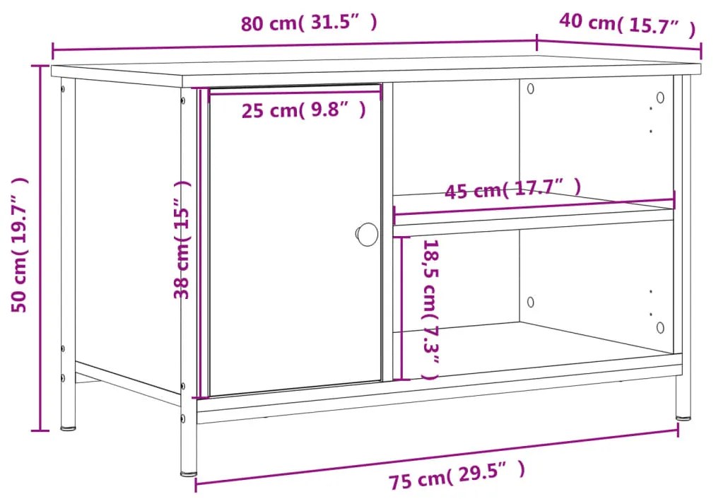 Έπιπλο Τηλεόρασης Sonoma Δρυς 80x40x50 εκ. Επεξεργασμένο Ξύλο - Καφέ