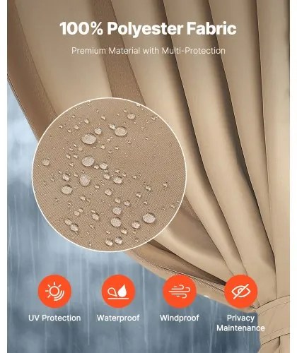 VEVOR Gazebo Privacy Curtain 12&#039; x 10&#039; x 7.3&#039; Waterproof Gazebo Curtains Khaki