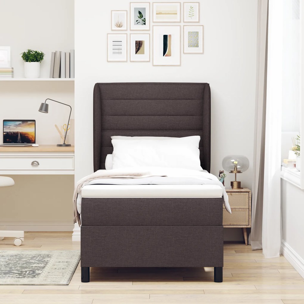 vidaXL Κρεβάτι Box Spring με Στρώμα Σκούρο Καφέ 90x190 εκ. Ύφασμα