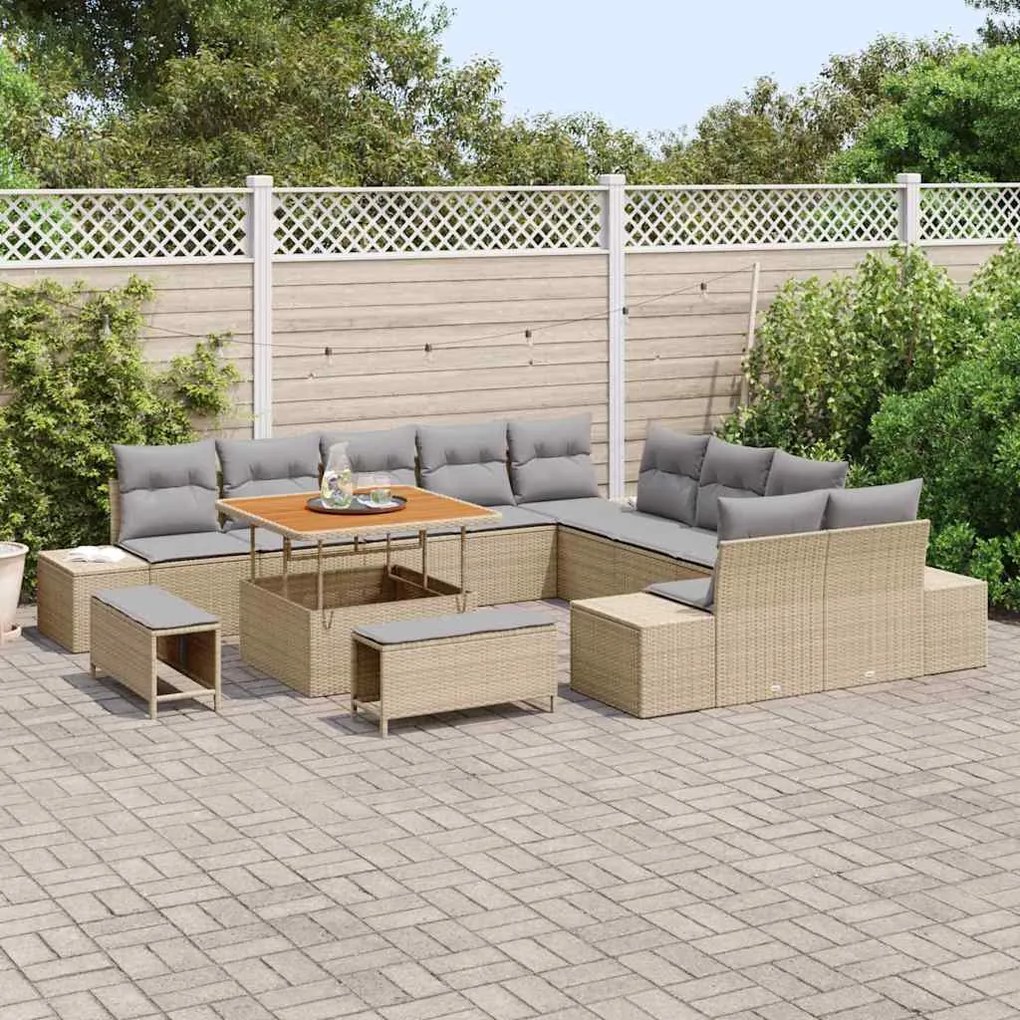 vidaXL Σετ Καναπέ Κήπου με μαξιλάρι 13 pcs Μπεζ Πολυ ράταν