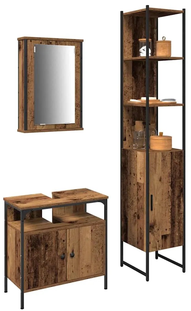 vidaXL Σετ Επίπλων Μπάνιου 3 pcs Παλαιό ξύλο 33 x 33 x 185.5 εκ