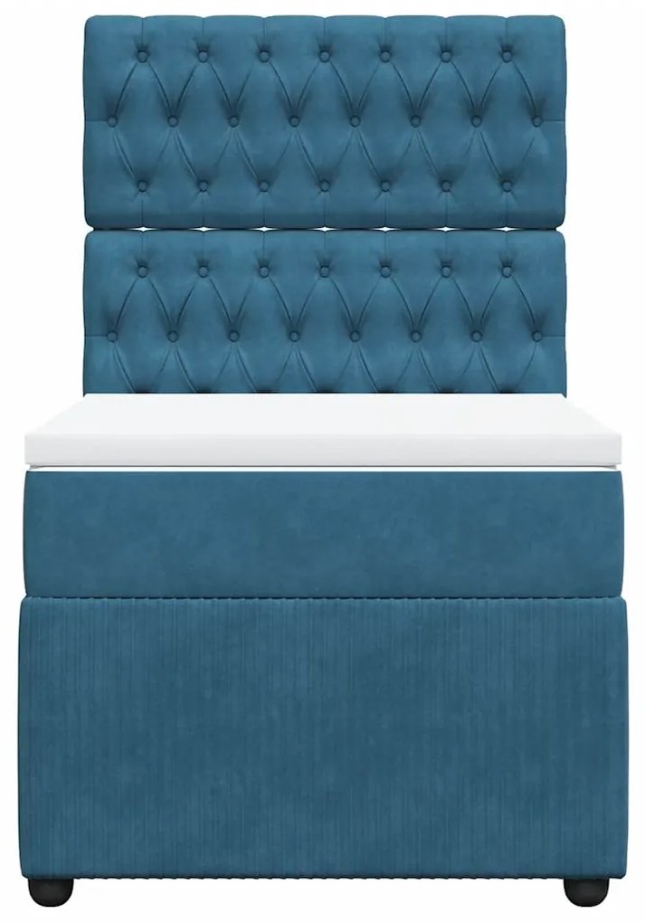 vidaXL Κρεβάτι Boxspring με Στρώμα Μπλε 90x200 εκ. Βελούδινο
