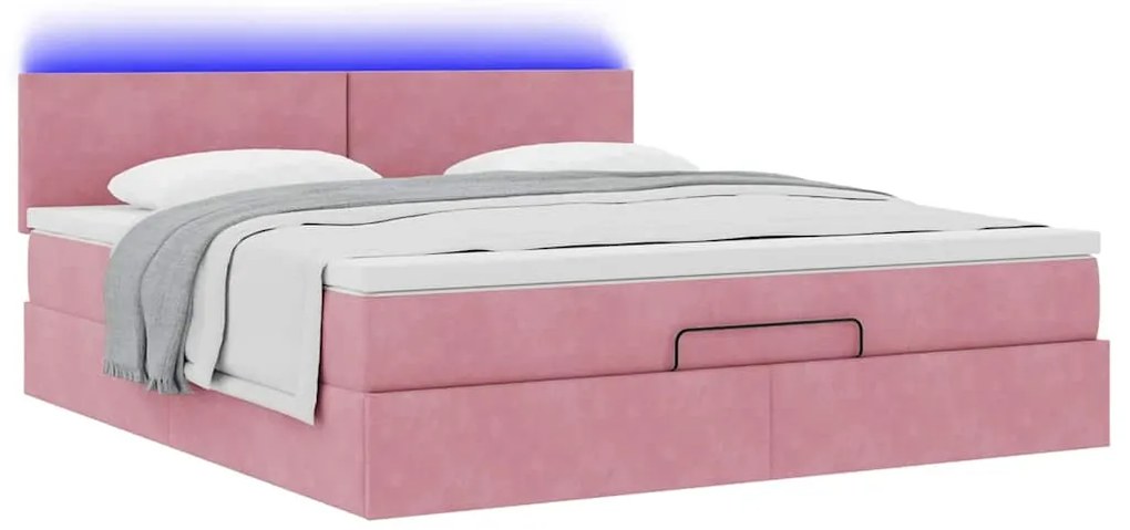 vidaXL Οθωμανικό κρεβάτι με στρώμα & LEDs Ροζ 180x200cm Velvet