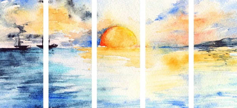 Εικόνα 5 μερών λαμπερό ηλιοβασίλεμα δίπλα στη θάλασσα - 100x50