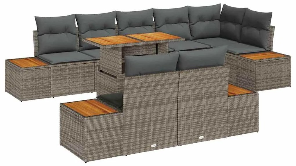vidaXL Σετ Καναπέ Κήπου με αποθήκευση 9 pcs Γκρι Πολυ ράταν