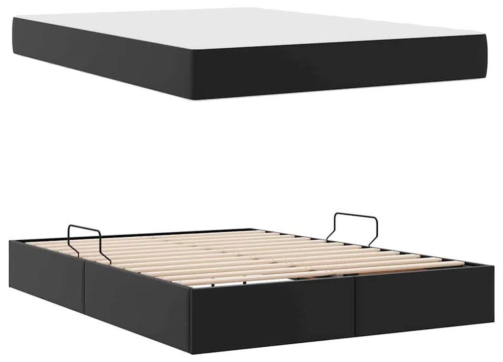 vidaXL Κρεβάτι με αποθηκευτικό χώρο και στρώμα 2 pcs Μαύρο Δέρμα