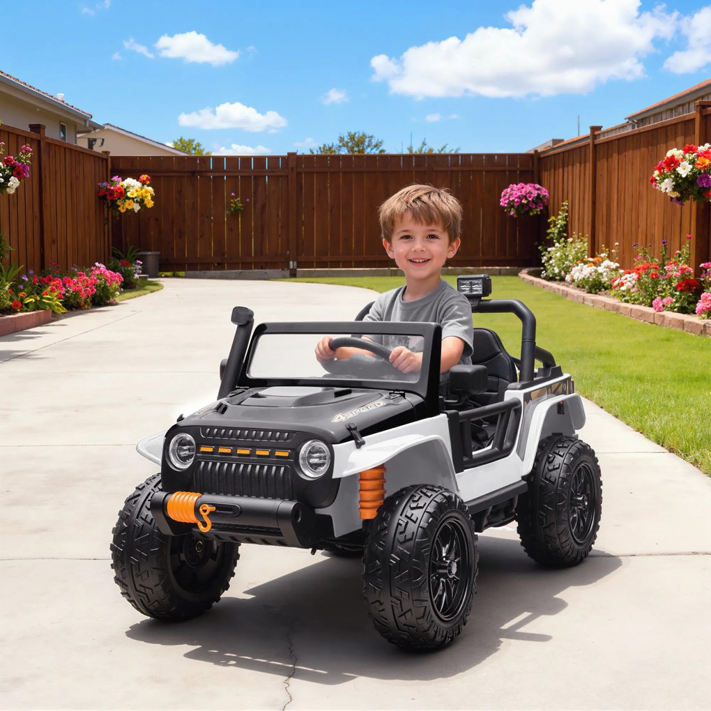 AIYAPLAY Ηλεκτρικό όχημα για παιδιά, μπαταρία 12V, με κάθισμα γονέα-παιδιού, τηλεχειριζόμενο, μουσική, κόρνα, φώτα LED, 3-8 ετών, Λευκό