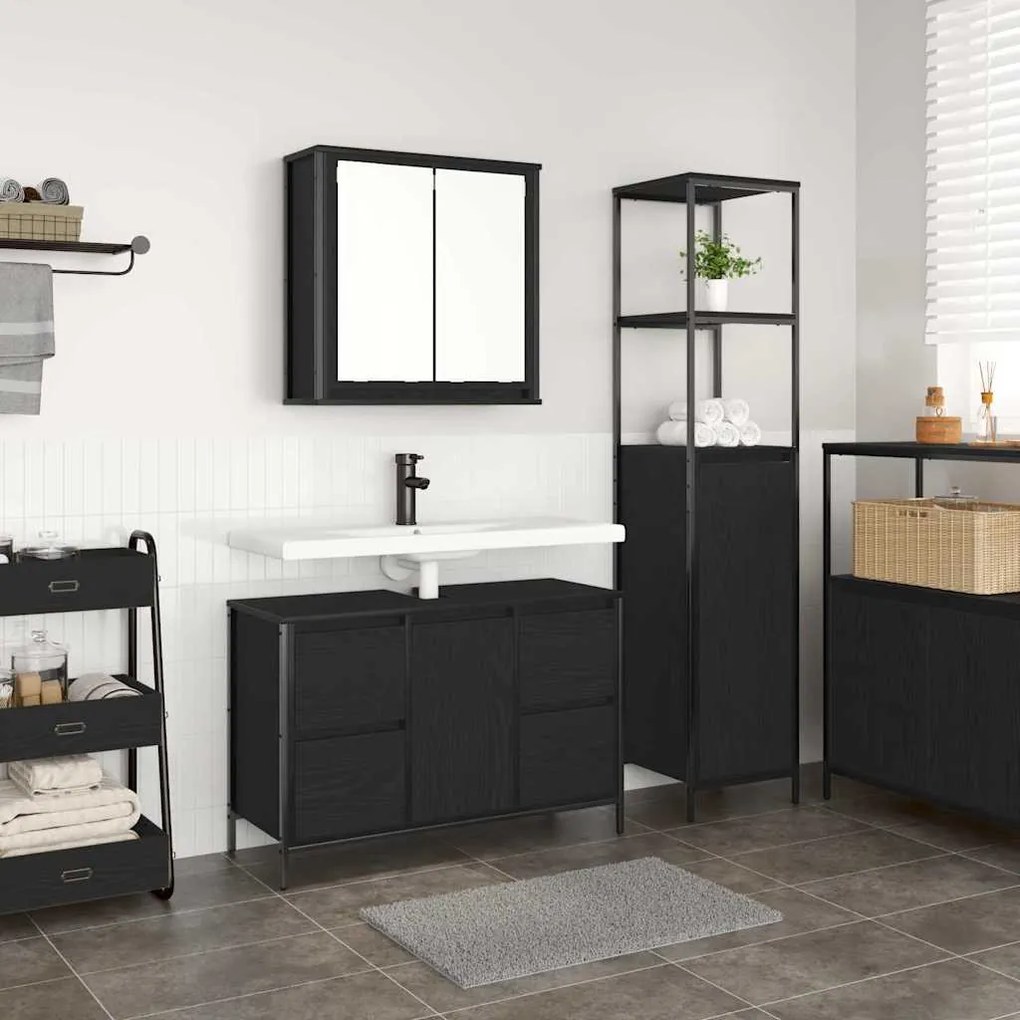 vidaXL Σετ Επίπλων Μπάνιου με ράφι 2 pcs Μαύρη δρυς 36 x 35 x 165 εκ