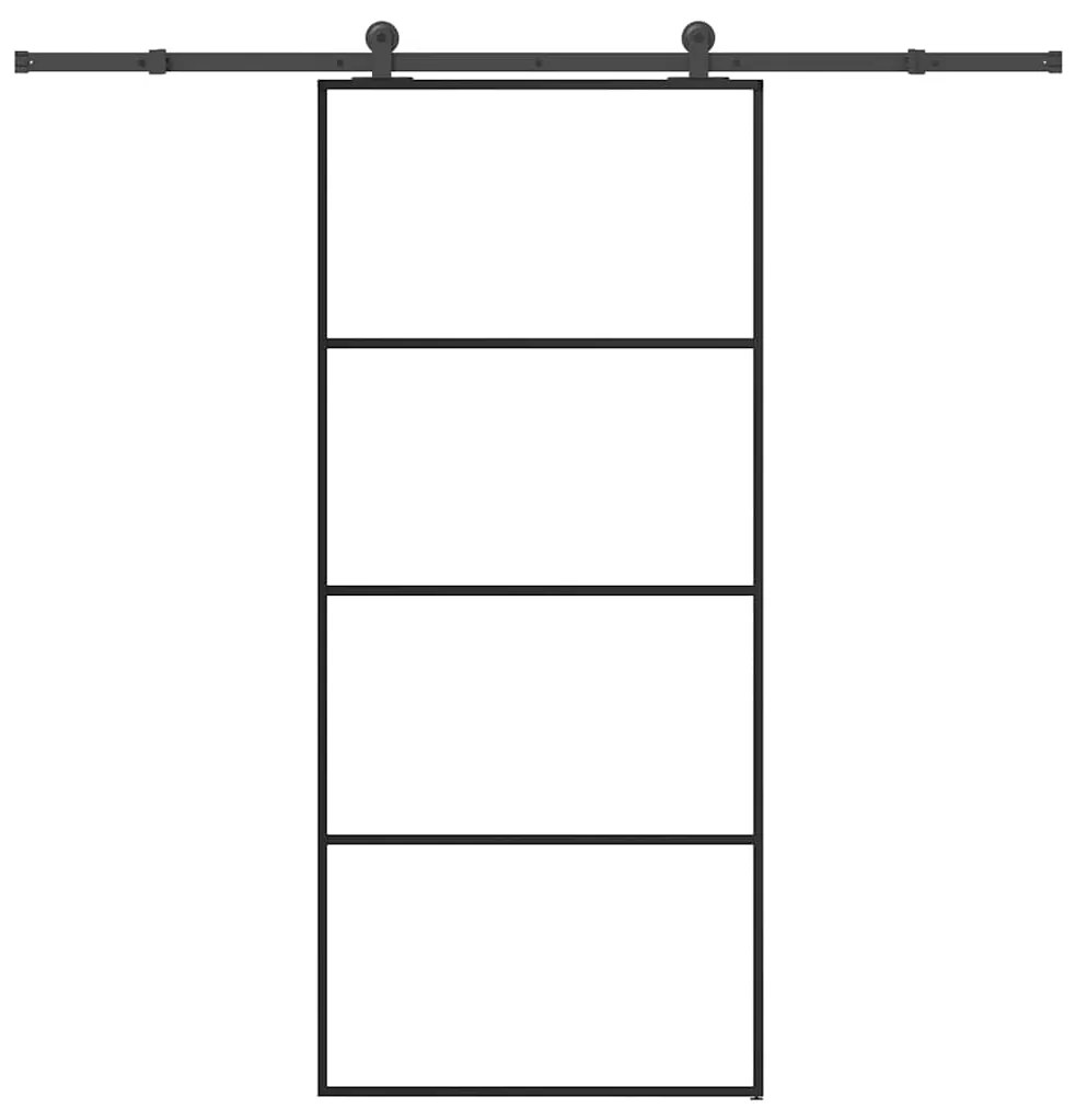 Συρόμενη Πόρτα με Μηχανισμό 90x205 εκ. Γυαλί ESG &amp; Αλουμίνιο - Μαύρο