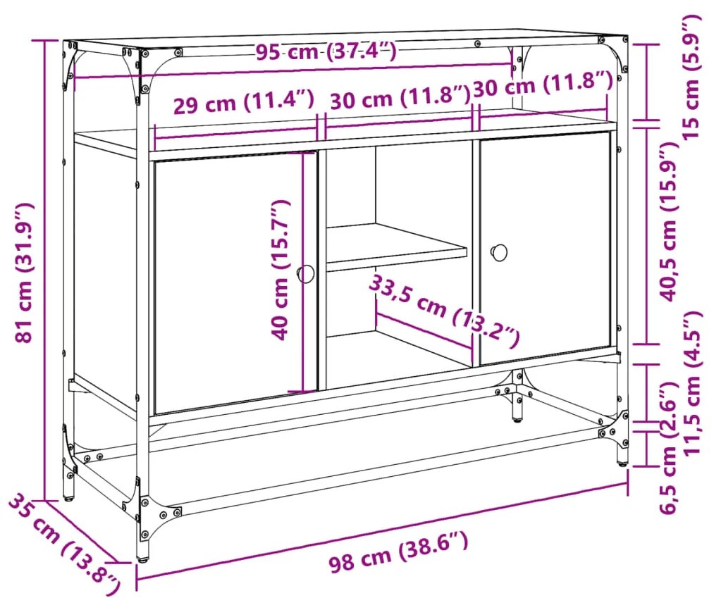 Βοηθητικό Έπιπλο Γυάλ Επιφάνεια Sonoma Δρυς 98x35x81 εκ Επ Ξύλο - Καφέ