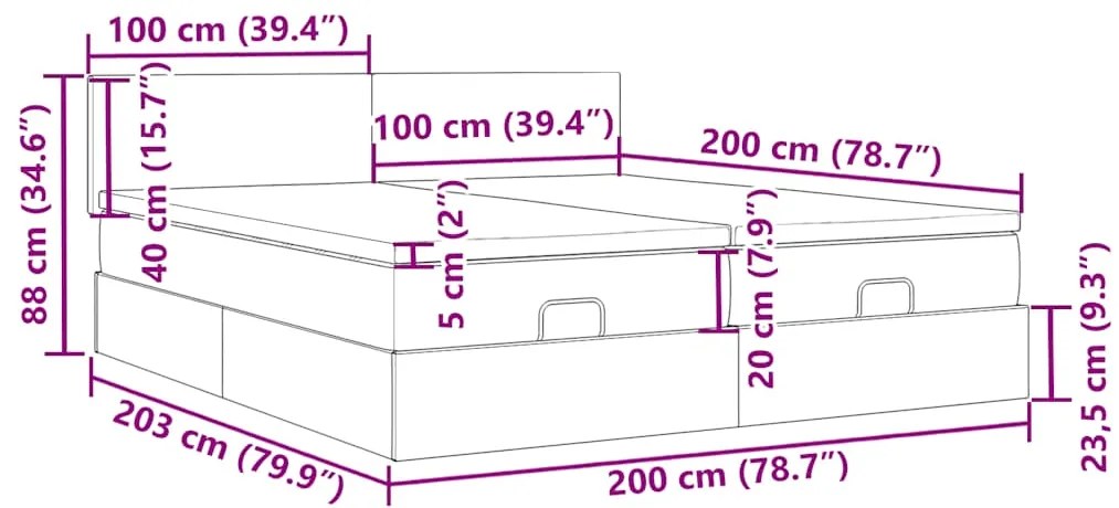 Οθωμανικό κρεβάτι με στρώματα Μαύρο 200x200cm Velvet - Μαύρο