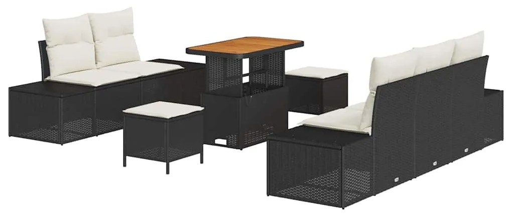 vidaXL Σετ Καναπέ Κήπου με μαξιλάρι 8 pcs Μαύρο Πολυ ράταν