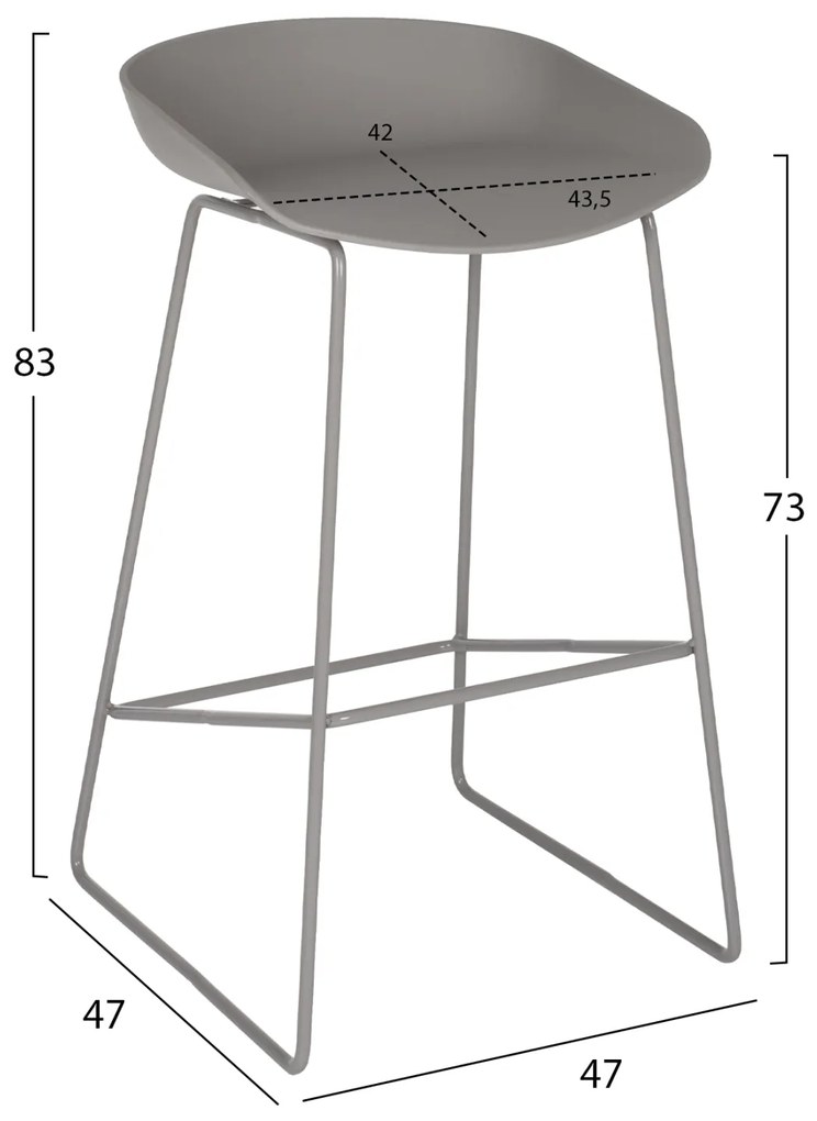 ΣΚΑΜΠΟ ΜΕΤΑΛΛΙΚΟ NAILA HM8450.10 ΜΕ ΚΑΘΙΣΜΑ PP ΓΚΡΙ 47x47x83 εκ. - 0610219 - HM8450.10