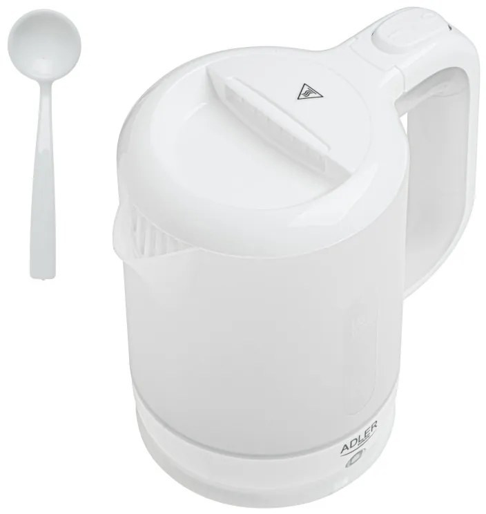 Ηλεκτρικός βραστήρας Adler AD 1381, 900W, 0.5 l, 2 φλιτζάνια και κουτάλα, Επίπεδο θερμαντικό στοιχείο, Προστασία υπερθέρμανσης, Λευκό