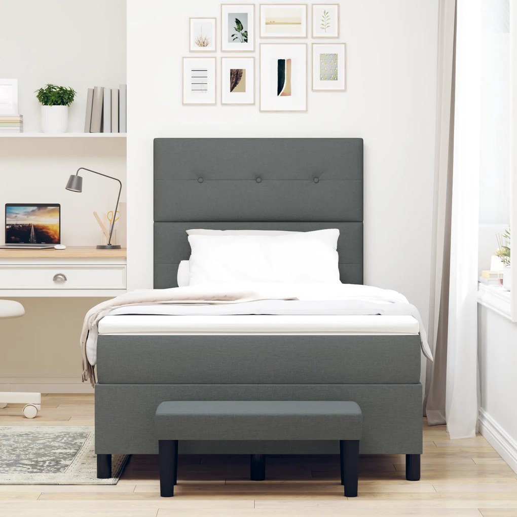 vidaXL Κρεβάτι Box Spring με Στρώμα & Πάγκο Σκούρος Γκρι 120x190 εκ Ύφασμα