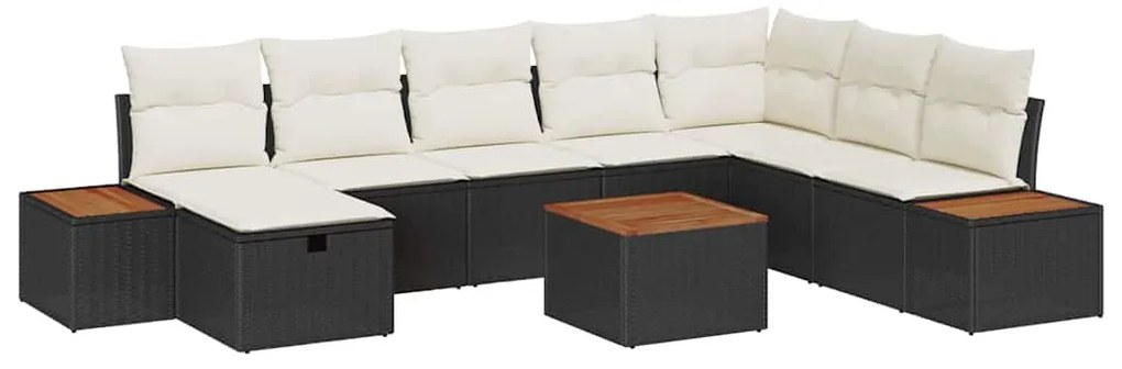 vidaXL Σετ Καναπέ Κήπου με μαξιλάρι 9 pcs Μαύρο Πολυ ράταν