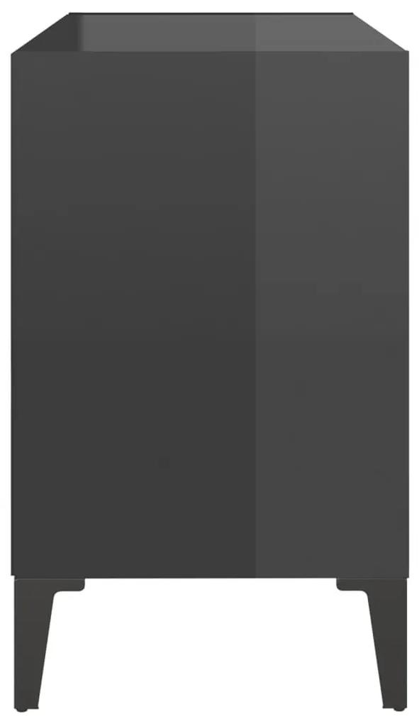 Κομοδίνo Γυαλιστερό Γκρι 69,5x30x50 εκ. με Μεταλλικά Πόδια - Γκρι