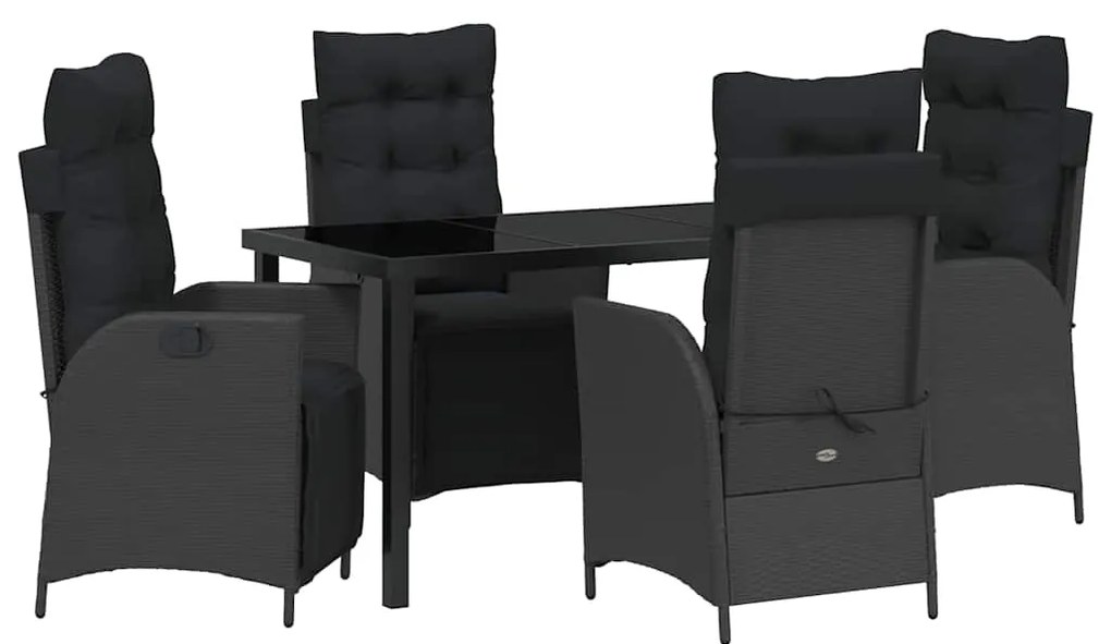 vidaXL Σέτ φαγητού για κήπο με μαξιλάρι 5 pcs Μαύρο συνθετικό ρατάν