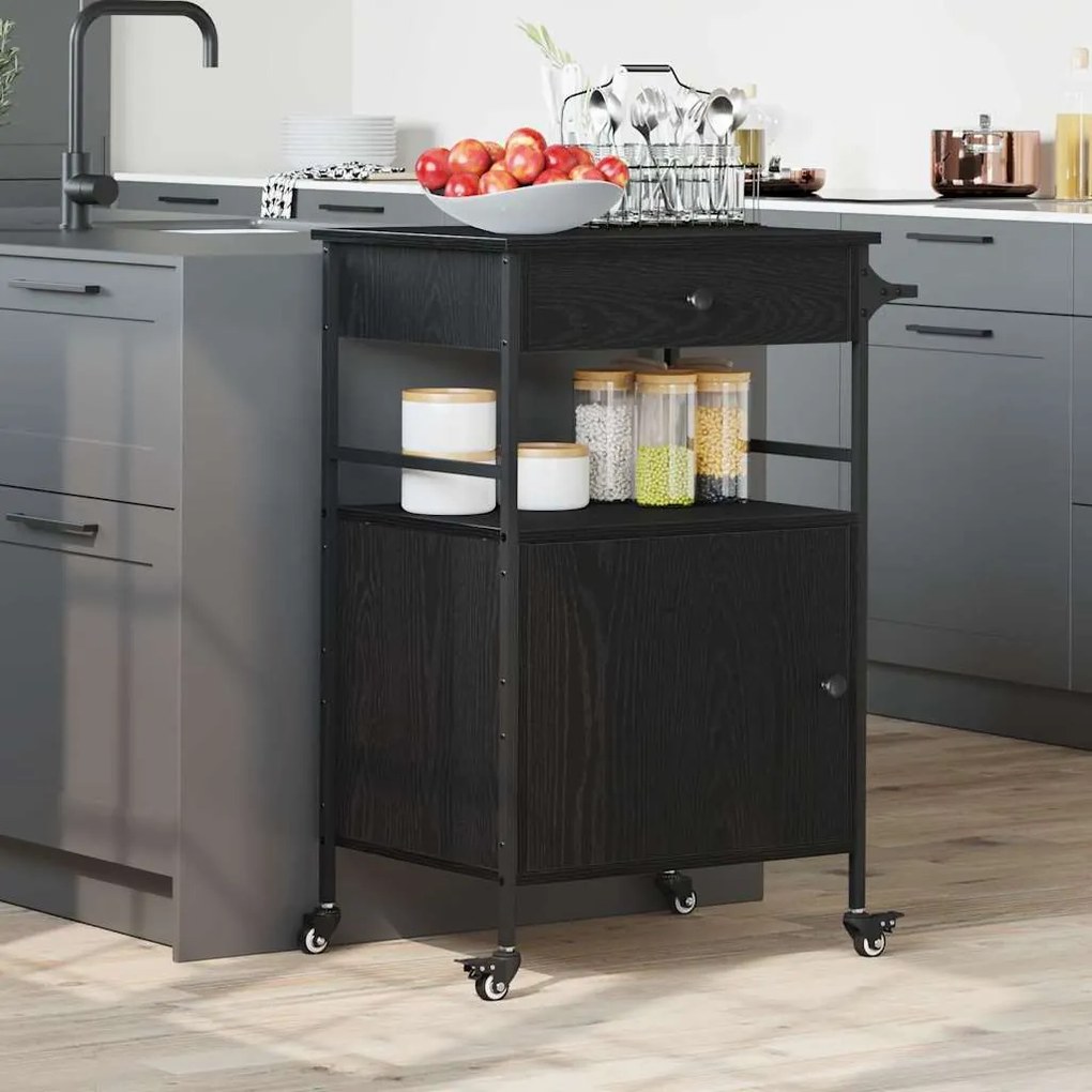 vidaXL Καλάθι Κουζίνας Μαύρης Δρυός 56x43x89.5 εκ. Κατασκευασμένο Ξύλο