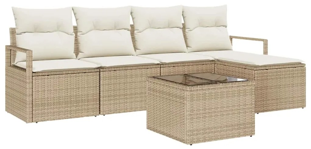 vidaXL Σετ Καναπέ Κήπου 6 pcs Μπεζ, Κρέμα Πολυ rattan, βαμμένο ατσάλι