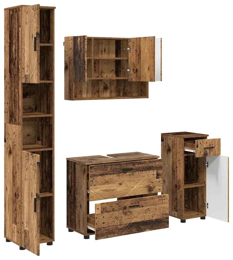 vidaXL Σετ Επίπλων Μπάνιου με ράφι 4 pcs Παλαιό ξύλο 30 x 35 x 192 εκ.