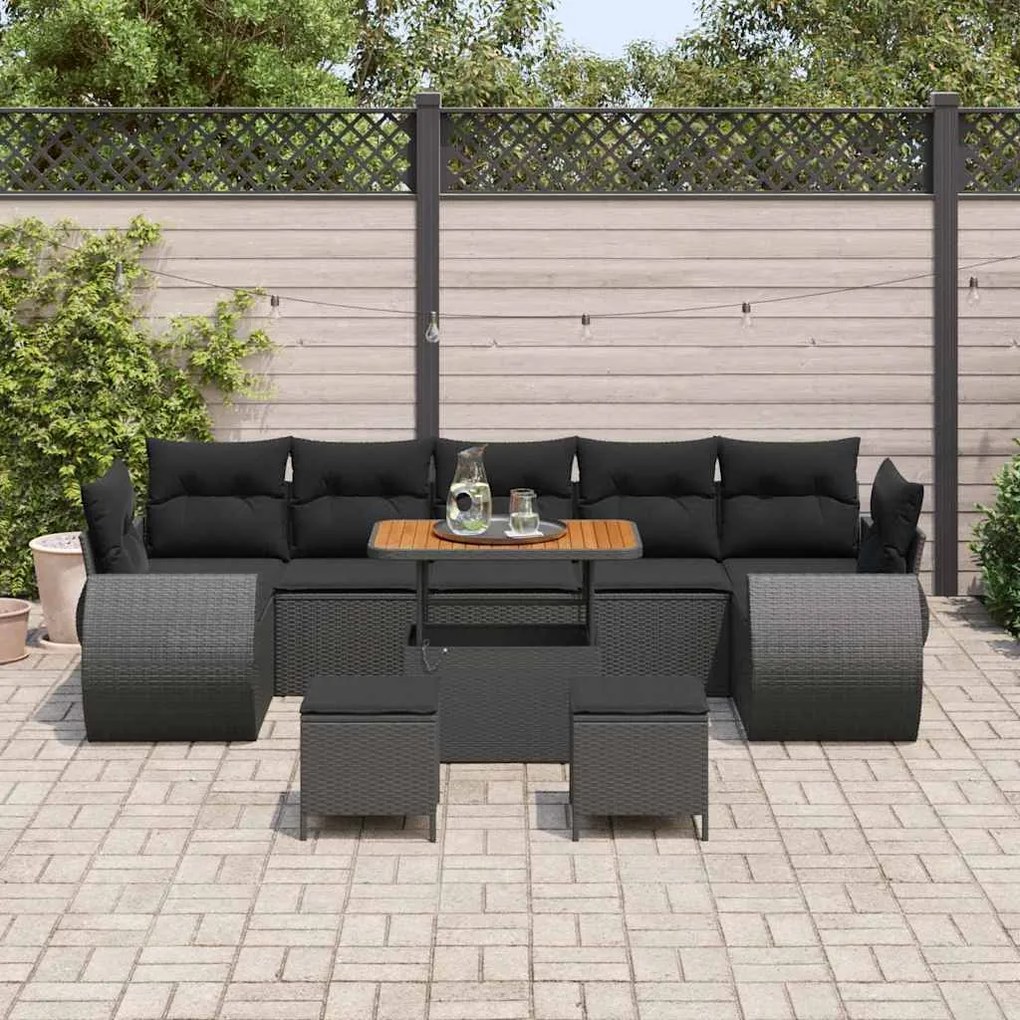 vidaXL Σετ Καναπέ Κήπου με μαξιλάρι 10 pcs Μαύρο 90 x 55 x 71 cm