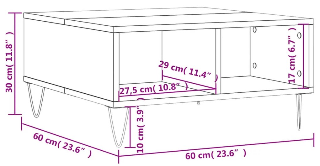 Τραπεζάκι Σαλονιού Λευκό 60 x 60 x 30 εκ. Επεξεργασμένο Ξύλο - Λευκό