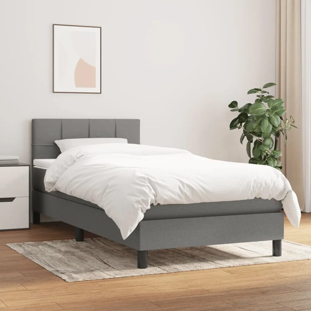 vidaXL Κρεβάτι Boxspring με Στρώμα Σκούρο Γκρι 100x200 εκ. Υφασμάτινο