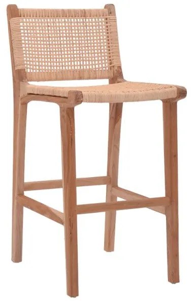 Σκαμπό μπαρ μεσαίου ύψους Sponze Pakoworld teak ξύλο-φυσικό rattan 40x47x89εκ 336-000004 336-000004 Καφέ