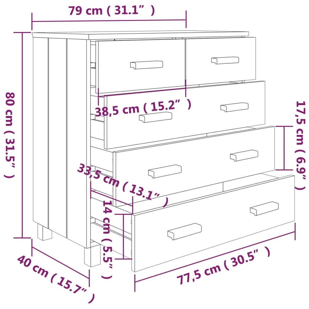 Συρταριέρα HAMAR Καφέ Μελί 79 x 40 x 80 εκ. Μασίφ Ξύλο Πεύκου - Καφέ