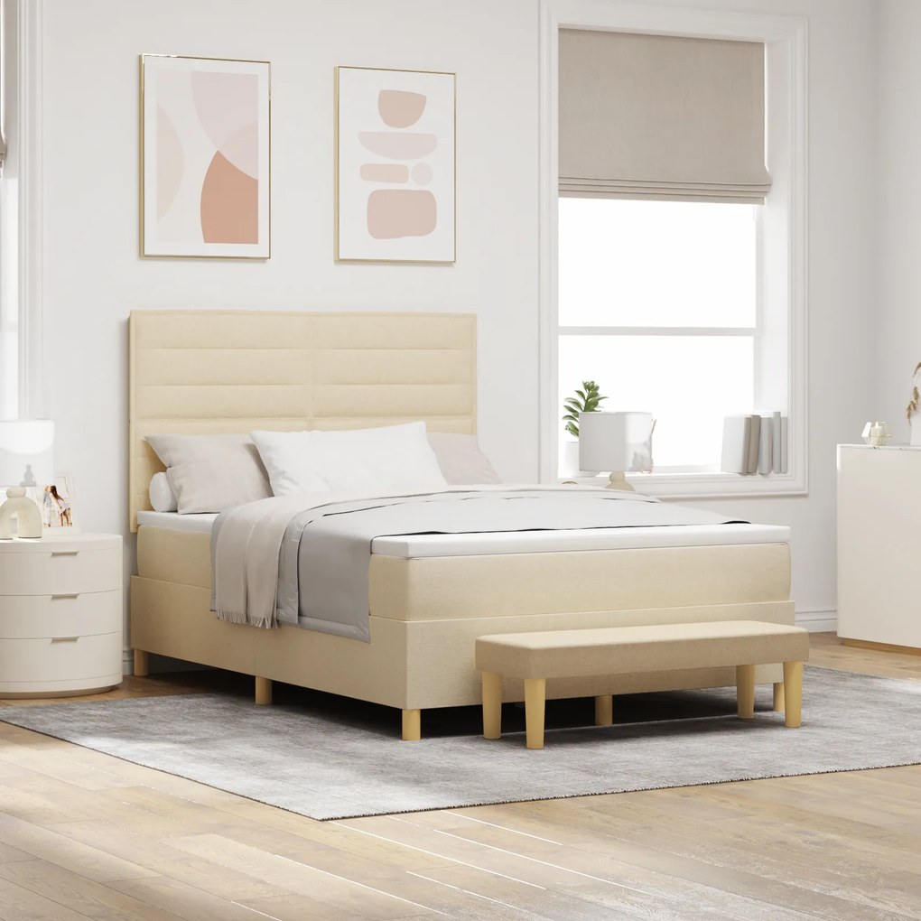 vidaXL Κρεβάτι με Ράουλο με Στρώμα & Πάγκο Κρεμ 140x200 εκ. Ύφασμα