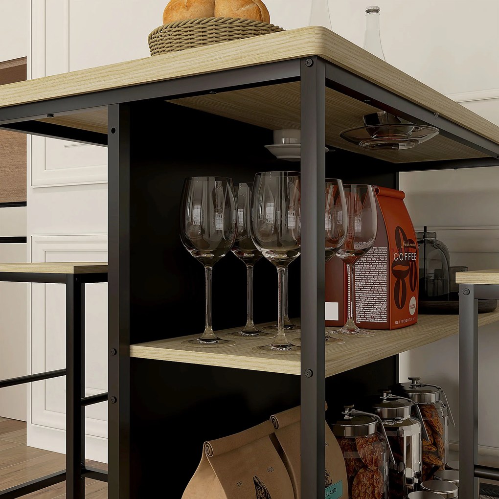 HOMCOM Σετ Μπαρ, 2 Σκαμπό & 1 Τραπέζι Μπαρ, Ανθεκτικό σε Λεκέδες, Σταθερό, Ατσάλινο Πλαίσιο, Μαύρο/Δρυς