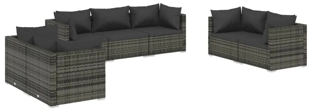 vidaXL Σαλόνι Κήπου Σετ 7 Τεμαχίων Γκρι Συνθετικό Ρατάν με Μαξιλάρια