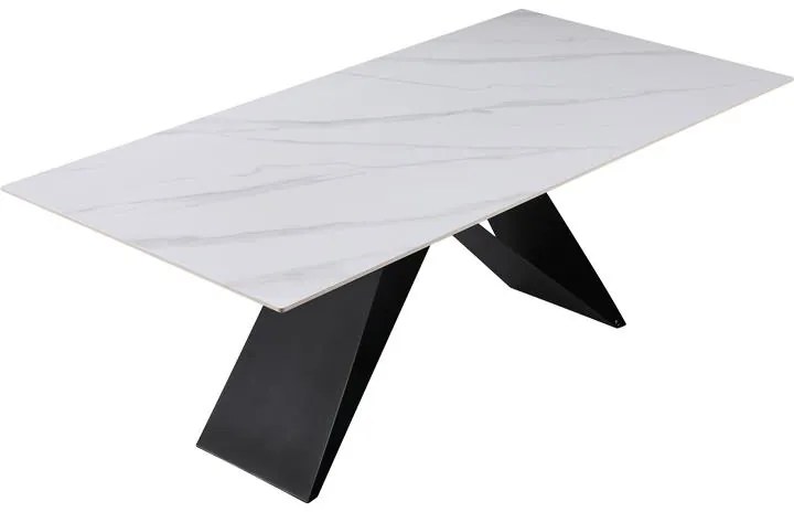 Τραπέζι Meja pakoword Sintered stone λευκό με μεταλλικά πόδια σε μαύρη απόχρωση 200x100x76εκ 200x100x76 εκ.