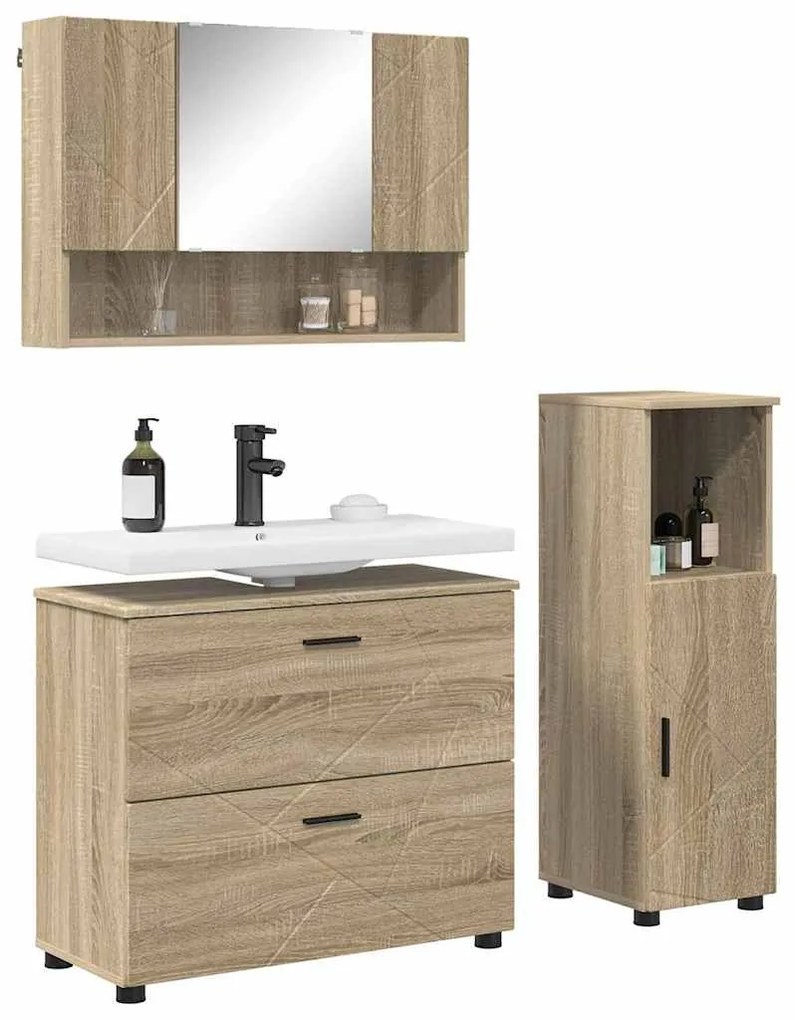 vidaXL Σετ Επίπλων Μπάνιου με ράφι 3 pcs Sonoma Δρυς 76,5 x 35 x 64 εκ