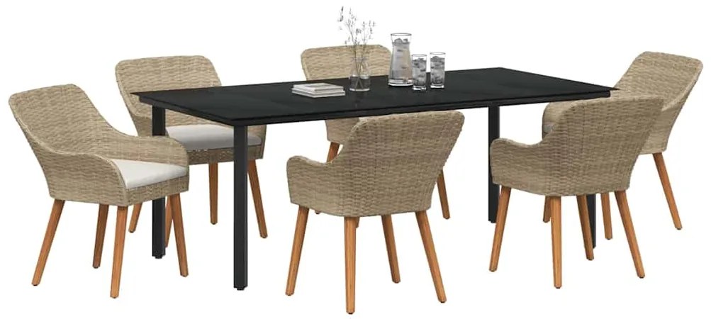 vidaXL Σέτ φαγητού για κήπο με μαξιλάρι 7 pcs Μπεζ συνθετικό ρατάν