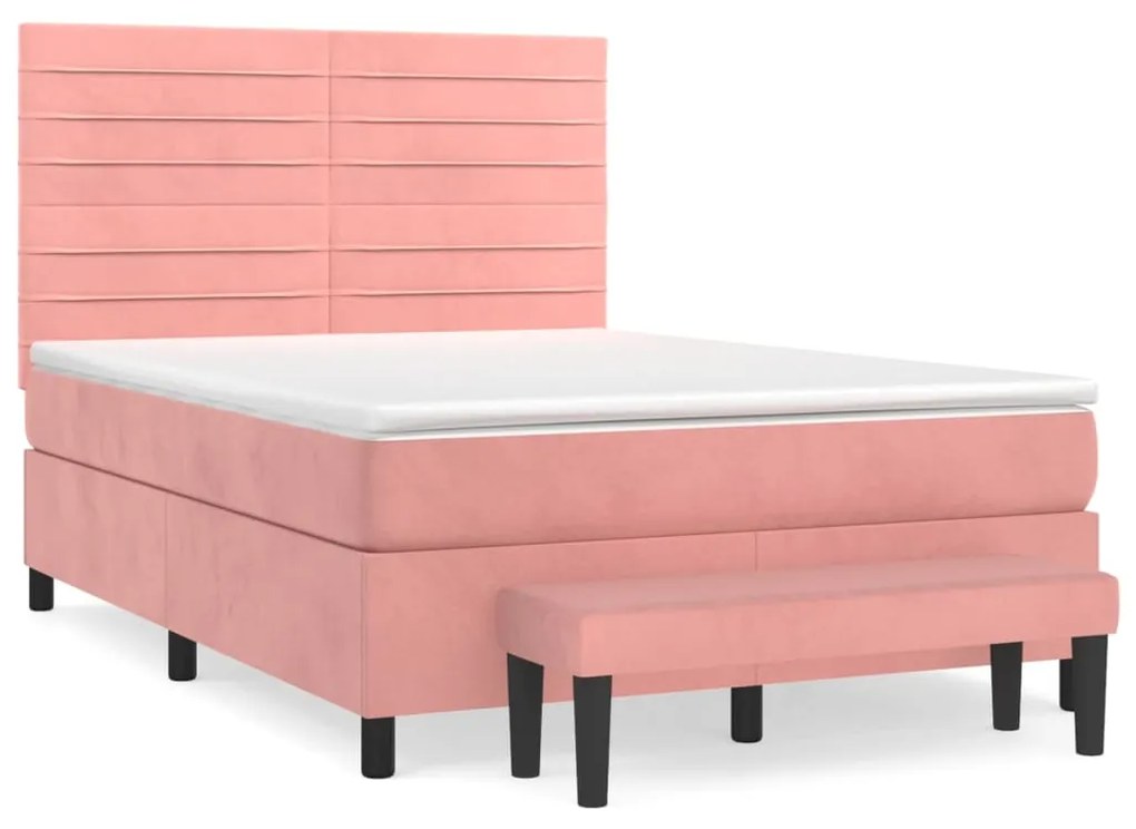 vidaXL Κρεβάτι Boxspring με Στρώμα Ροζ 140x190 εκ. Βελούδινο