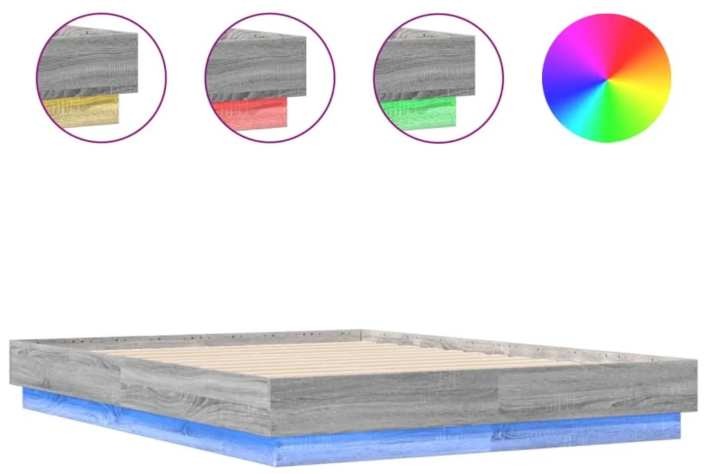 Πλαίσιο Κρεβατιού με LED Γκρι sonoma 140 x 190 εκ. - Γκρι