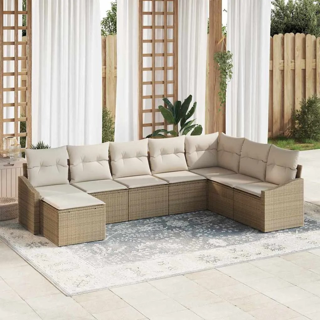 vidaXL Σετ Καναπέ Κήπου 8 pcs Μπεζ Πολυ ράταν