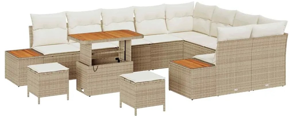 vidaXL Σετ Καναπέ Κήπου με μαξιλάρι 12 pcs Μπεζ Πολυ ράταν