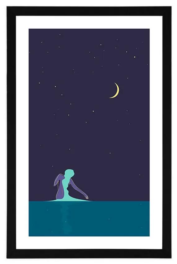 Αφίσα με πασπαρτού Μυστηριώδης νύχτα - 60x90 white
