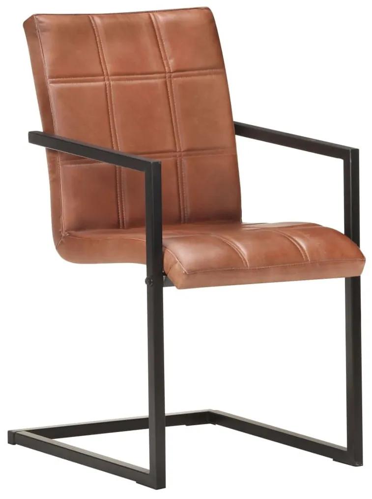 Καρέκλες Τραπεζαρίας «Πρόβολος» 2 τεμ. Καφέ από Γνήσιο Δέρμα - Καφέ