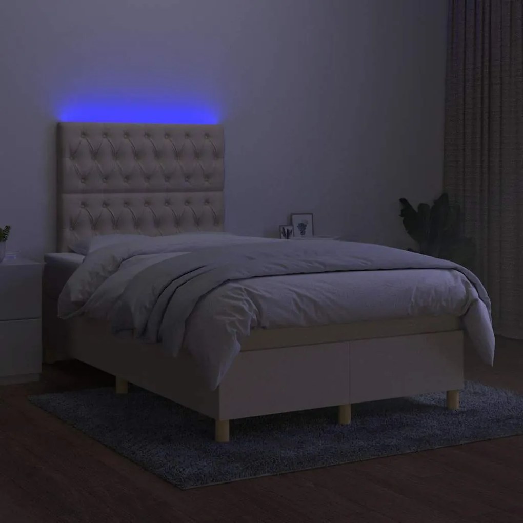 vidaXL Κρεβάτι Boxspring με Στρώμα & LED Κρεμ 120x190 εκ. Υφασμάτινο