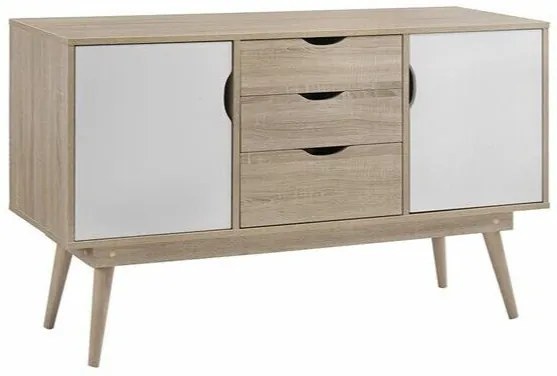 Σιφονιέρα Mesa G105, Sonoma οξιά, Άσπρο, Με συρτάρια και ντουλάπια, Αριθμός συρταριών: 3, 77x125x45cm, 41 kg | Epipla1.gr