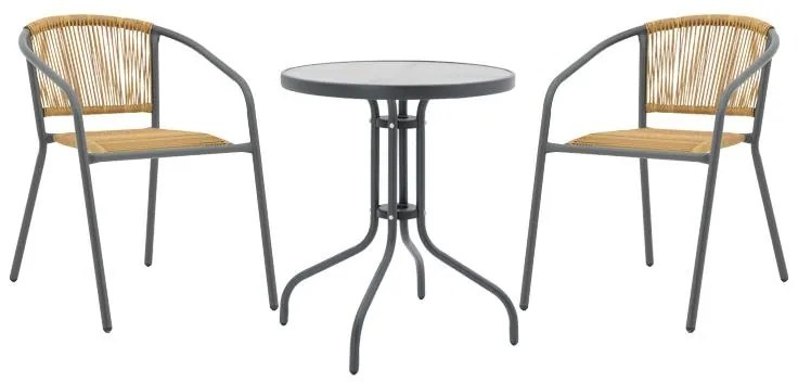 Σετ κήπου Τραπεζαρία Watson - Lindaria 3 τεμ. μέταλλο ανθρακί - γυαλί - pe rattan φυσικό Φ60x70 εκ. 60x60x70 εκ.