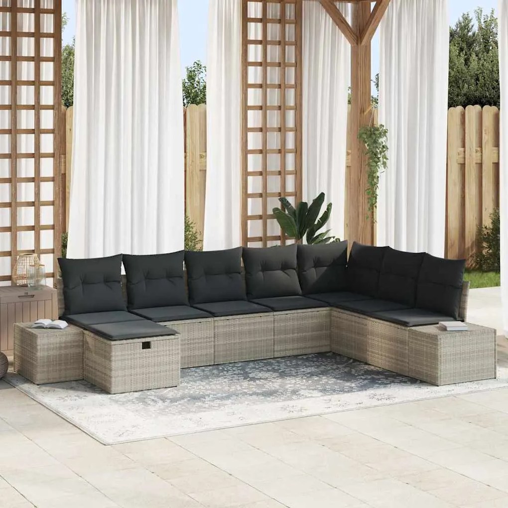vidaXL Σετ Καναπέ Κήπου 8 pcs Ανοιχτό γκρι 55 x 62 x 69 εκ Πολυ ράταν